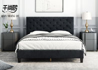 Comfortable Fabric Upholstered Beds / Stitching Platform Bed Pull Button Design