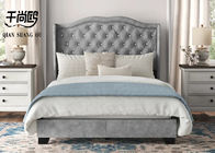 Fabric Tall Gray Upholstered Bed Unique Bedside Button Design With Wing Board