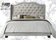 Fabric Tall Gray Upholstered Bed Unique Bedside Button Design With Wing Board