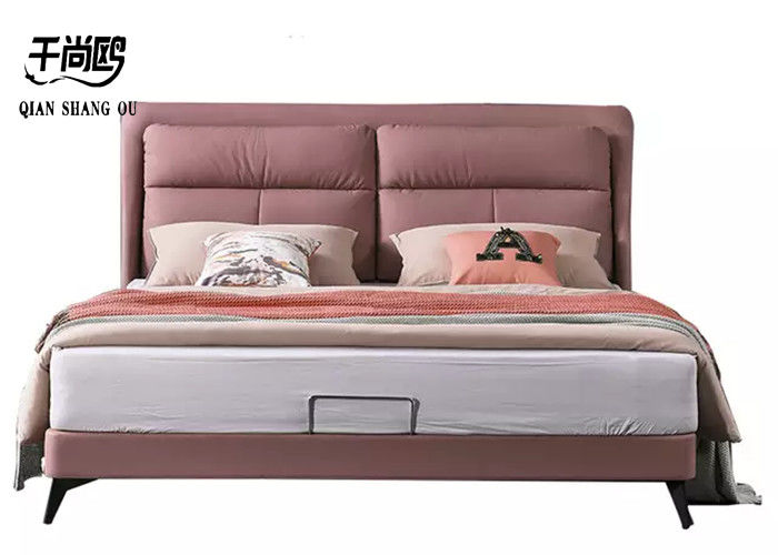 Home Furnishing Upholstered Storage Platform Bed Pink leather Material